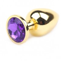 Anal Plug Golden Metallic with Purple Jewel Large